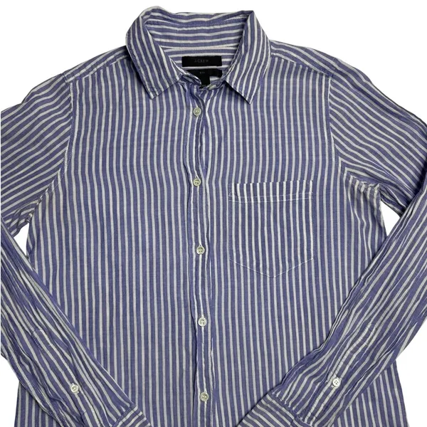 J.Crew Boy Fit Blue White Striped Button Up Shirt Size 00 Cotton Stretch - Image 7