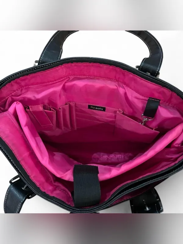 Classic Black Tote Bag with Buckle Straps Size OS - Image 2