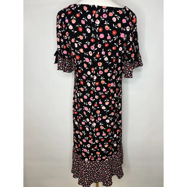 Talbots Womens Black Pink Floral Mixed Print Ruffle Hem Bell Sleeve Midi Dress 6 - Image 5