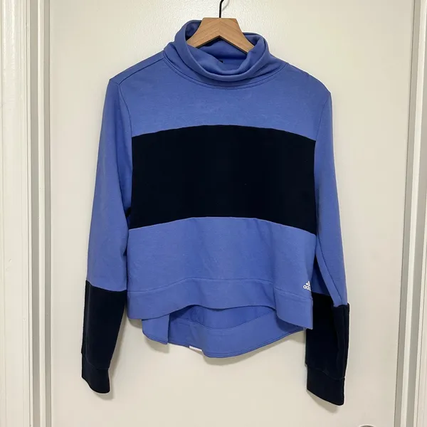 Adidas | Women's Blue Black Colorblock‎ Funnel Neck Pullover Sweatshirt, Size L - Image 4