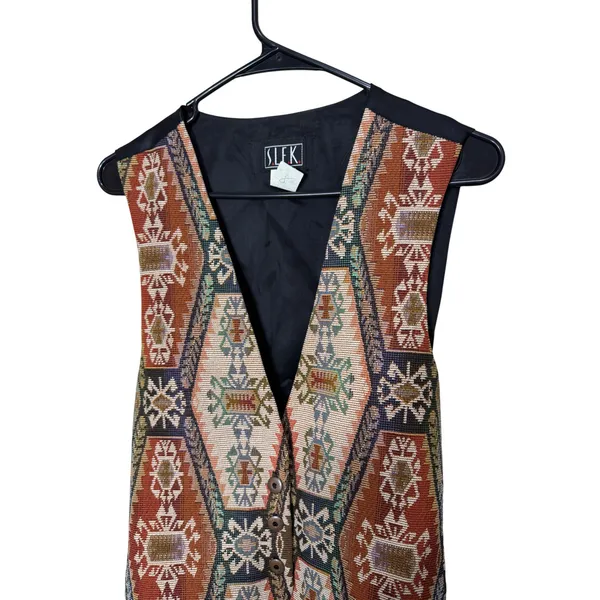 Vintage SLEK Tapestry Southwestern Geometric Print Vest Size M - Image 2