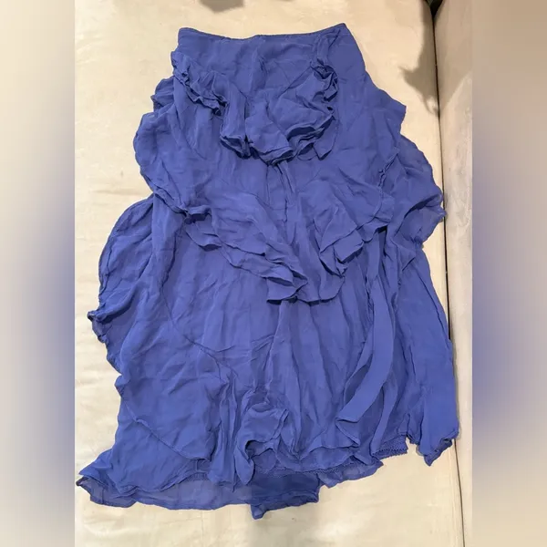 Anthropologie Purple/blue A-Line Ruffle Slit Midi Skirt Size 00 - Image 4