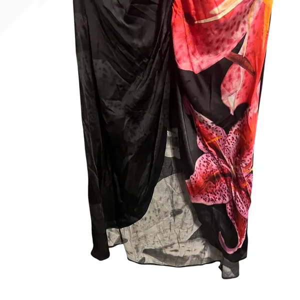 The Drop Ruched Front Slit Halter Maxi Dress Black Floral M NWT - Image 5