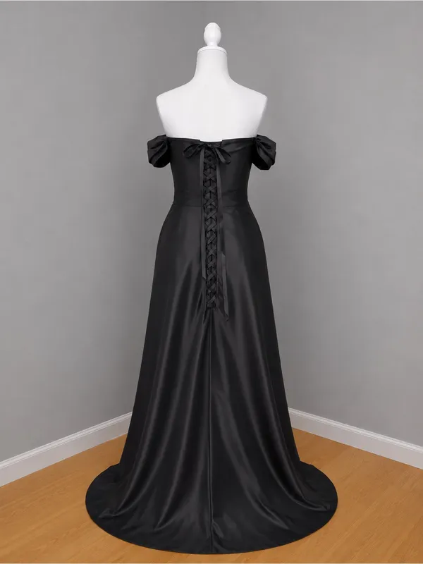 #4 B - 5 Black full-length formal satin dress-Medium -Size 10 - Image 6