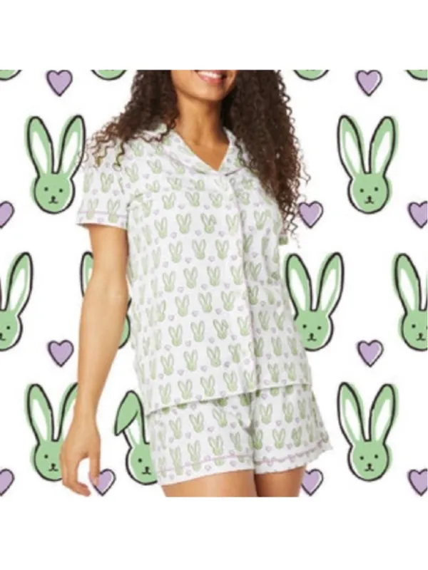 Roller Rabbit Mint Love Bunnies Polo Short PJ Pajama Set- Size P Petite XXS XS - Image 3