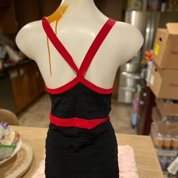 Say What Medium Black Red Bandage Bodycon Mini Dress Criss Cross Back Clubwear - Image 2