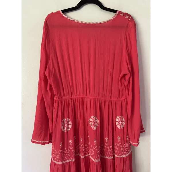 Soft Surroundings Coral Guazey Embroidered Flowy Maxi Dress Size Medium - Image 6