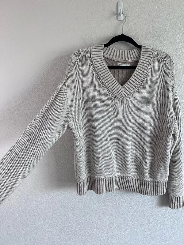American Eagle AE V-Neck‎ Pullover Sweater Cream Cotton - Image 4