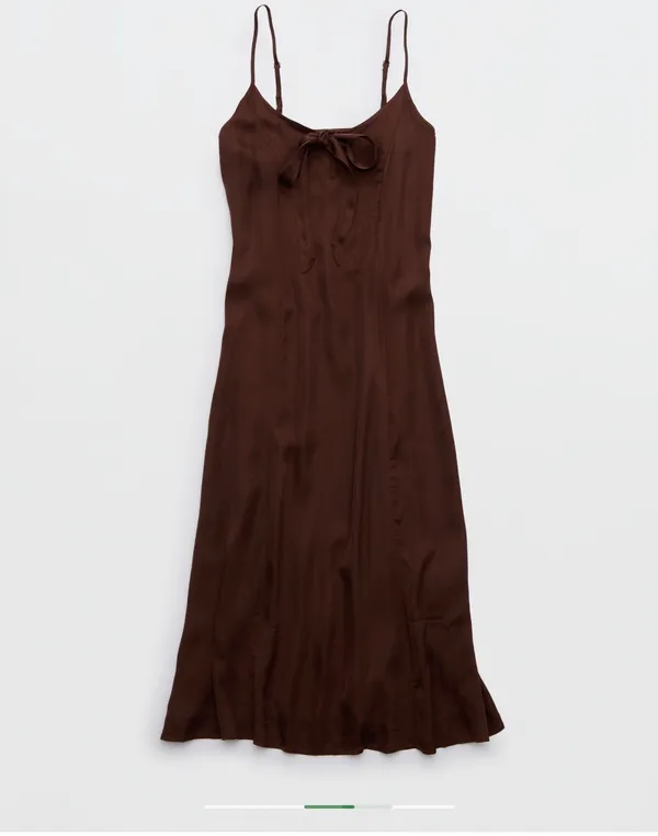 Aerie Satin Midi Brown Dress - Image 4