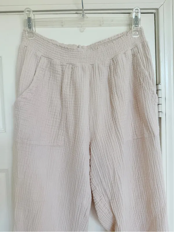 Magaschoni Wide-Leg Elastic Waist Casual Pants in Light Cream M Cotton - Image 6