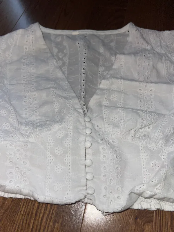 Long Sleeve Crop Top White Size M - Image 2