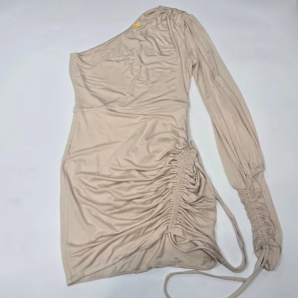Michael Costello x REVOLVE Jada Mini Dress in Beige XS - Image 3