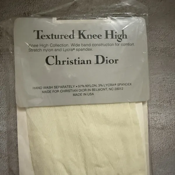 Christian Dior Knee Highs Sandalfoot Chevron Alabaster White OS 8.5-11 NOS USA‎ - Image 3