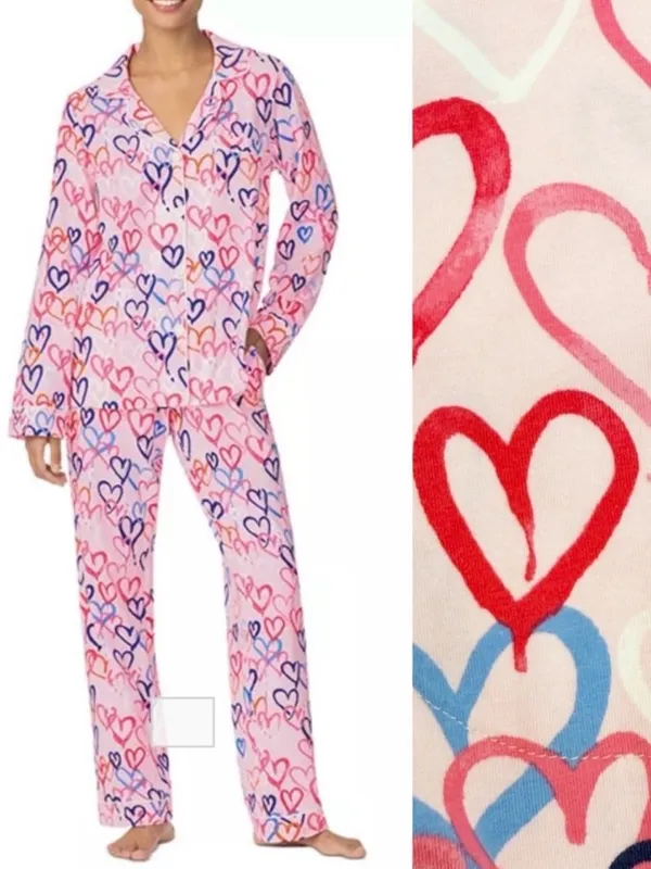 BedHead Pajamas Hearts Organic Cotton Two (2) Piece Pajama PJ Set Pink - Image 2