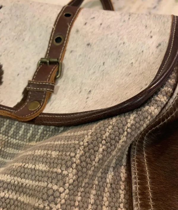 Myra Bags. Backpack purse. Hair on and knitted. - Image 3