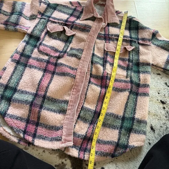 POL Pink Plaid Shacket Corduroy Elbow Patch Oversized‎ Fit Sz Small STYLE SMJ199 - Image 7