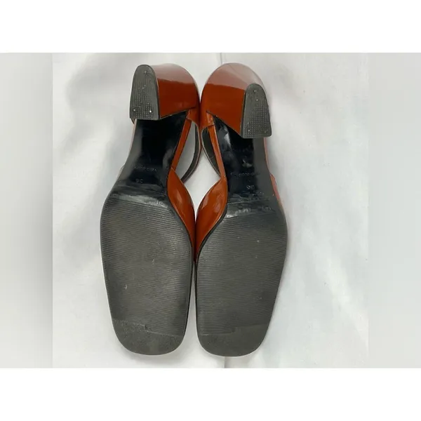 Vintage Miu Miu Y2K Pumps Patent Leather Cutout T-Strap Block Heel EU 36 Cognac - Image 9