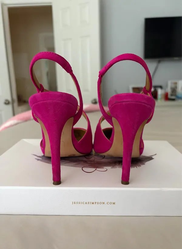 Hot Pink Suede Jessica Simpson Heels - Image 3