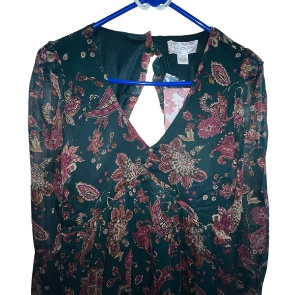 Band Of The Free Run The World Pine‎ Berry Paisley Empire Waist Midi Dress Small - Image 3