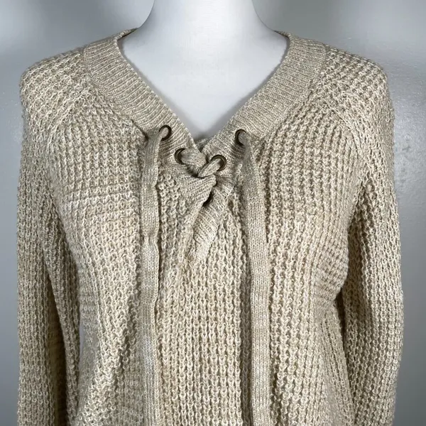 🎈🎈🎈3 for 12$🎈🎈🎈It's Our Time Lace Tie Waffle Knit Long Sleeve Pullover Sweater - Image 3