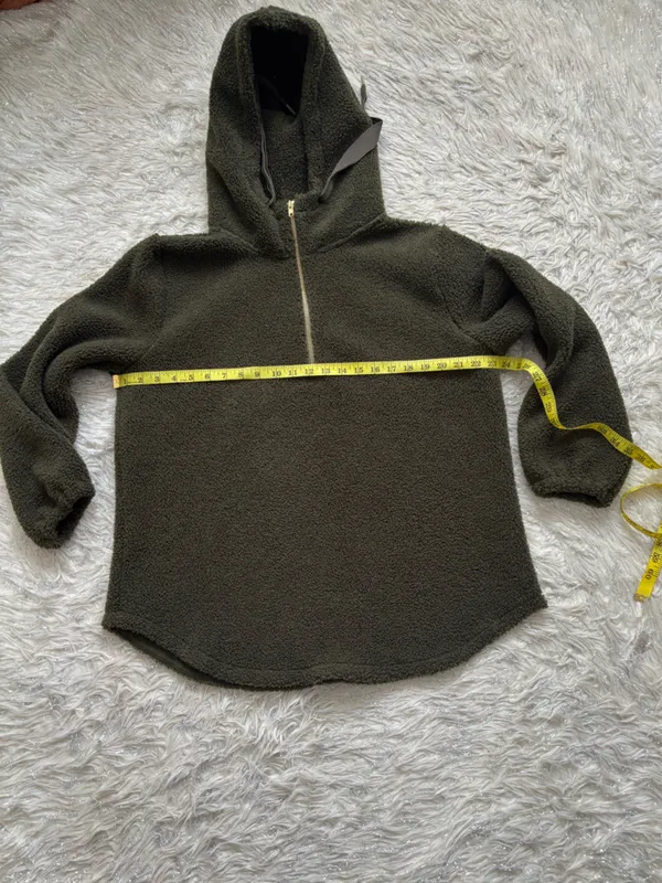 LOFT Olive Green Women’s Sherpa Half-Zip Pullover Hoodie Size XL - Image 7