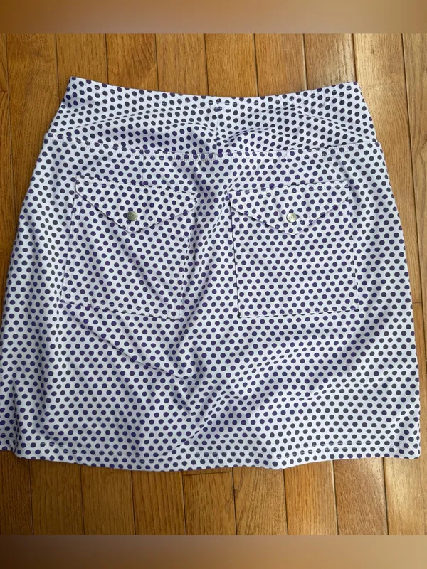 Jofit Golf Tennis Skort White Purple Polka Dot Pockets Built-In Shorts XS - Image 4