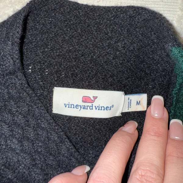 Vineyard Vines Women’s Patchwork Mock Neck Sweater‎ Merino Wool Oversized M - Image 4