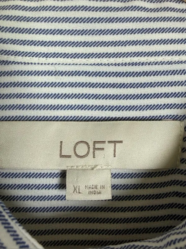 LOFT Women XL Blue White Striped Button Down Shirt Roll Tab Coastal Oversized - Image 3