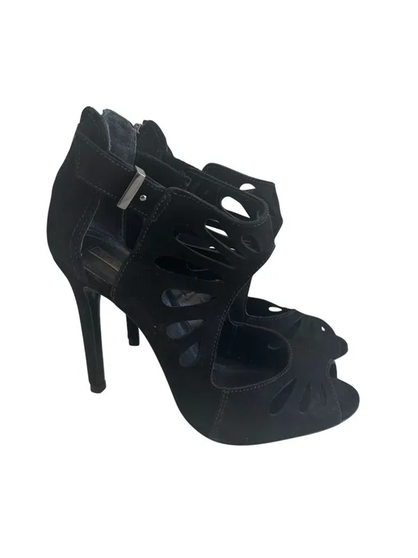 SCHUTZ Black Suede Zip Sandals Heels Size 6.5 - Image 5