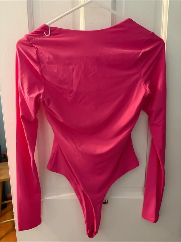 Hot Pink Long Sleeve Square Neck Bodysuit - Image 3