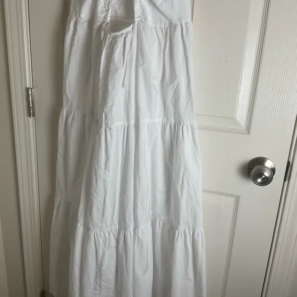 ZARA White Poplin Tiered Maxi Dress - Open Back Tie - Size L - Image 10