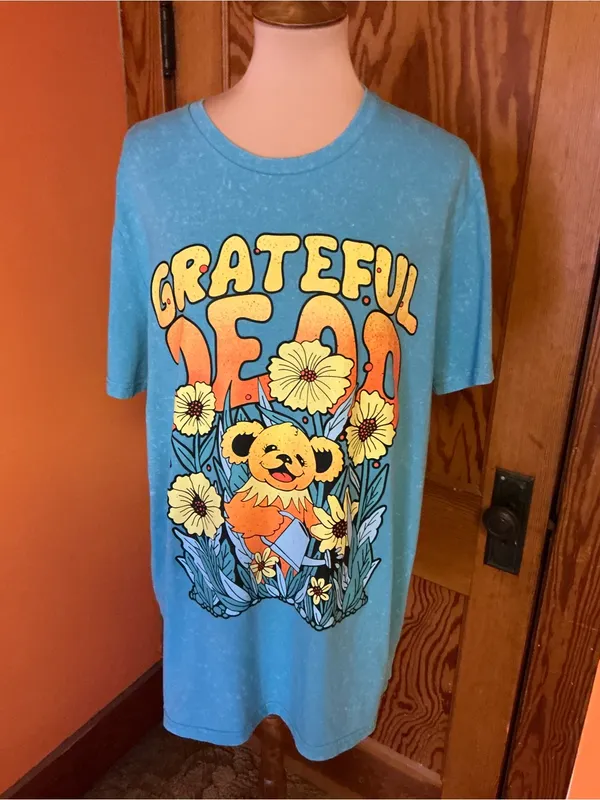 Grateful Dead Dancing Bear Flowers Blue Tie Dye Graphic T Shirt XL Deadhead - Image 6