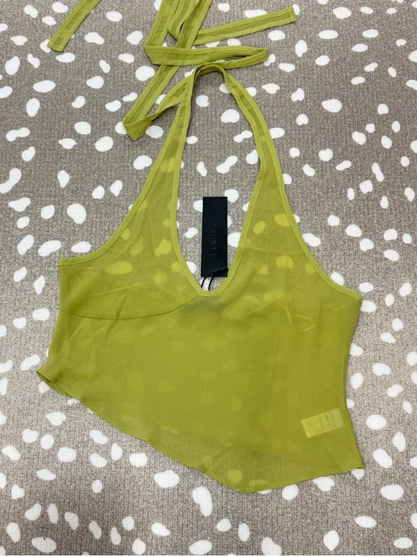NWT Lioness Rendezvous Halter Top Lime chartreuse princess polly vneck crop - Image 2
