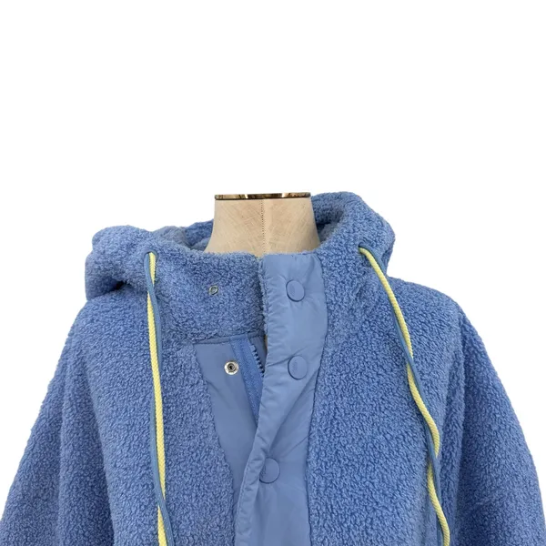Free People Fuzzy Was She Pullover Blue‎ Sherpa Fleece Hoodie Womens Small - Image 4