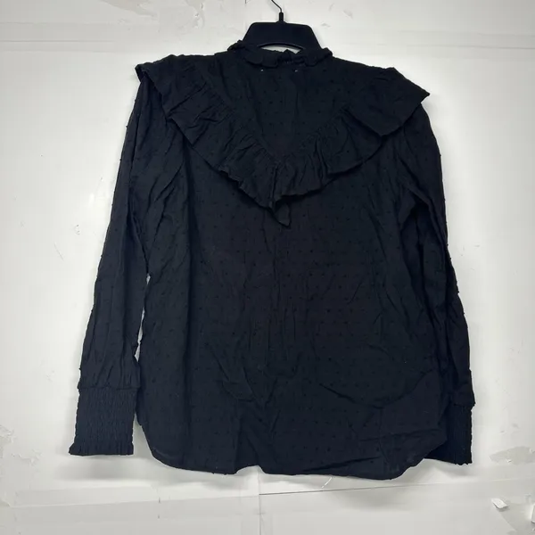 Loft Black Swiss Dot Ruffle Trim Long Balloon Sleeve Blouse Regencycore Size M - Image 9