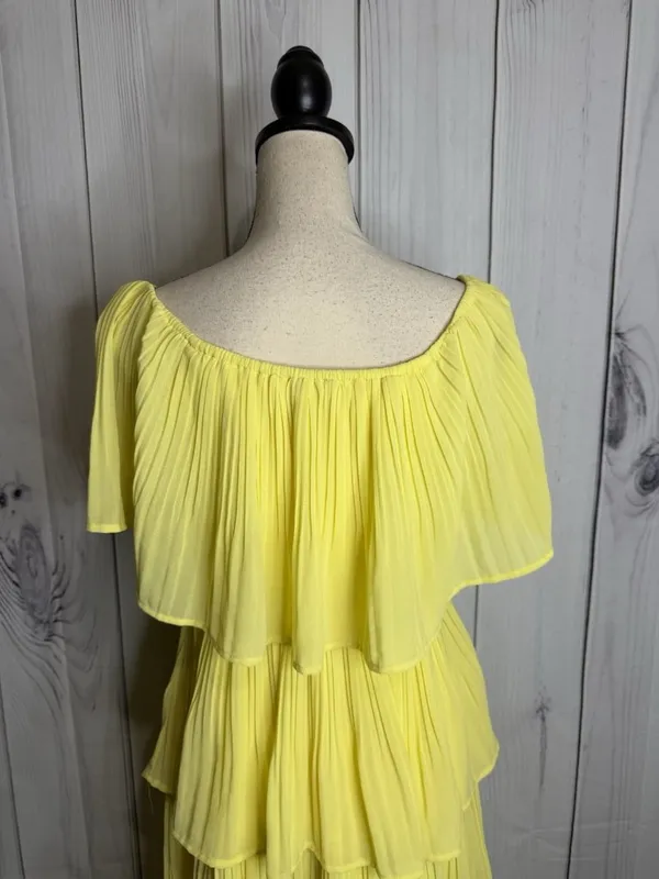 She + Sky Sz M Yellow Lined Chiffon Pleated Tiered Ruffle Midi Dress Sleeveless - Image 8
