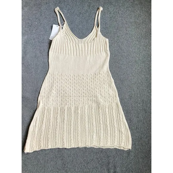 Beige Crochet‎ Knit Mini Dress - Sleeveless Beach Cover Up - Size XS new - Image 4