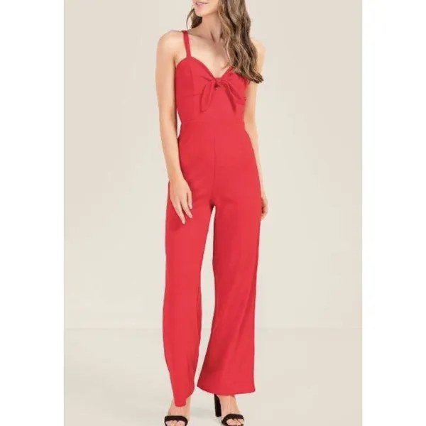 Gianni Bini Red Linen Knot Front Wide Leg Jumpsuit NWT Sz 8 Girl Retro Coquette - Image 2