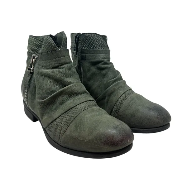 Miz Mooz Sunny Green Leather‎ Ankle Booties Boots Ruched Zip EU 36 US 6 Womens - Image 6