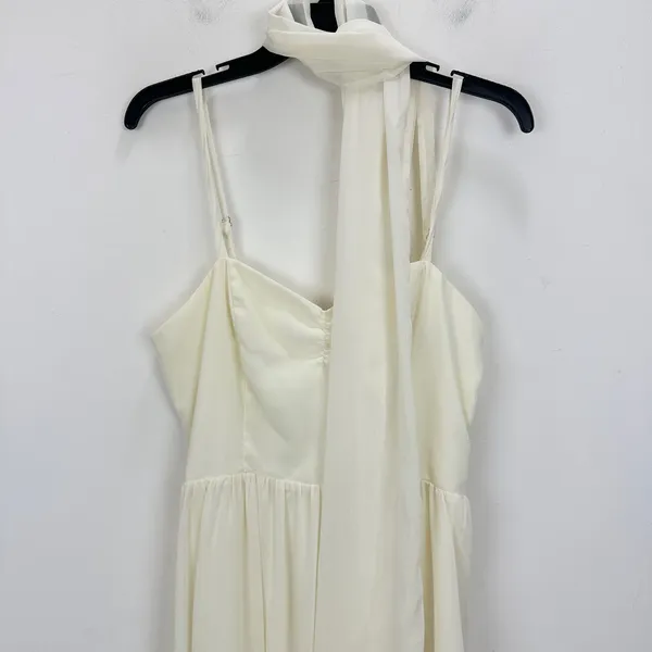 NEW Lulus Irresistibly Darling Ivory Chiffon Midi Dress and Scarf Set Large - Image 8