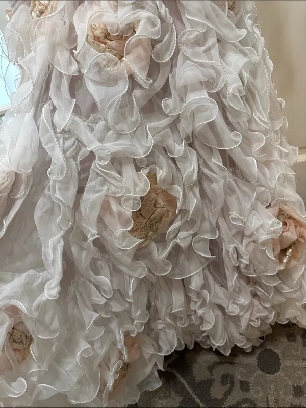 Mac Duggal Strapless Blush Pink Floral Ruffle Mermaid Gown Size 8 - Image 10