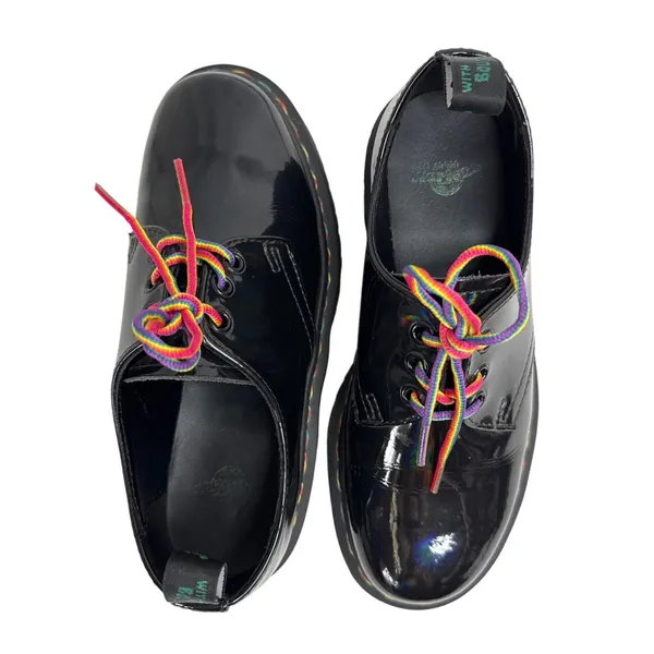 Dr. Martens 1461 Quad Rainbow Patent Platform Shoes black size 7 ladies 6 Men - Image 6