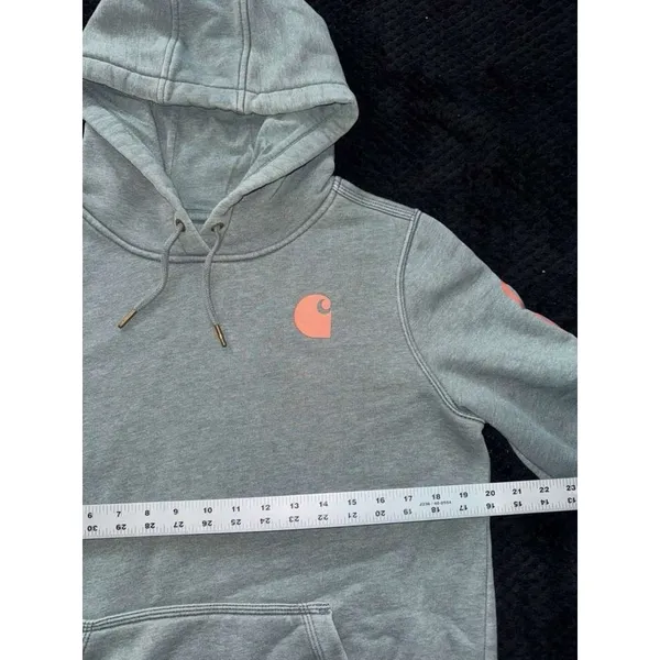 Carhartt‎ Women's Hoodie Relaxed Fit Pullover Fleece Logo Sleeve Workwear Sz M - Image 8