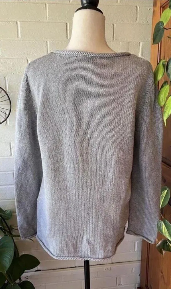 Cotton Rolled Neck And Sleeves Sweater Grey - Image 5