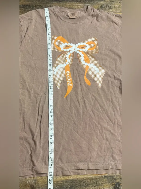 Comfort Colors Espresso Short-Sleeve Tee with Orange/Gingham Bow Graphic - Image 6