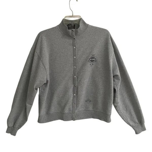 Vintage Y2K Harley‎ Davidson Snap Up Sweatshirt Women’s L Jamestown Heather Gray - Image 2