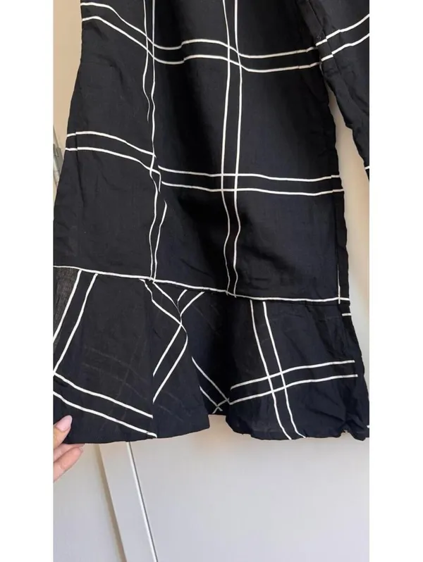 Anthropologie Sancia Black Windowpane Wide Leg Pants Size S Side Slit Cotton Resort - Image 7