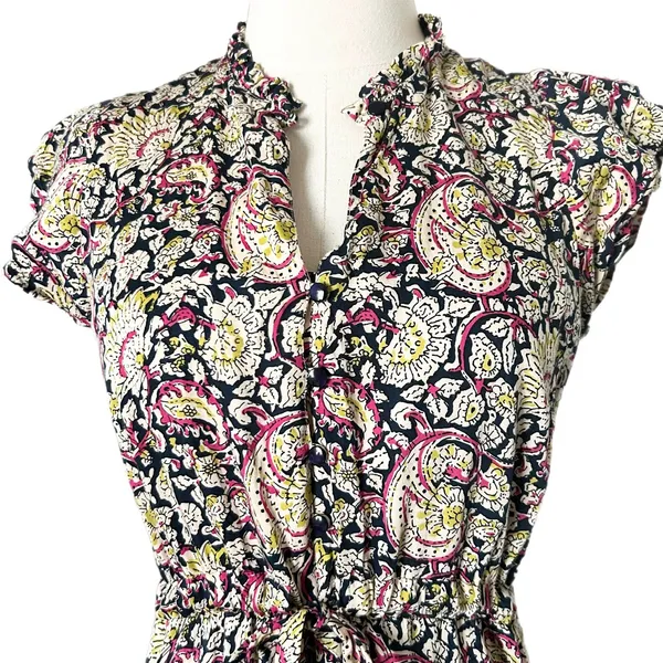 Emerson Fry Love Tòmas Modal Maxi Dress Pink Paisley Hand Block Print Size Small - Image 3