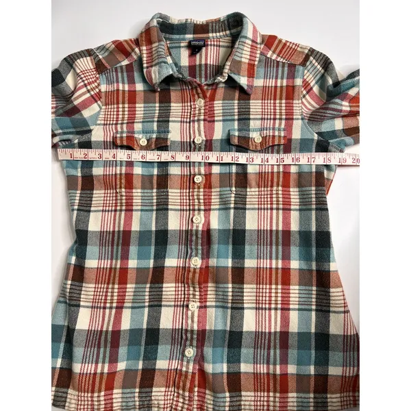 Patagonia Fjord Flannel Shirt Women's 8 Plaid Organic Cotton Button Up Red Teal - Image 7