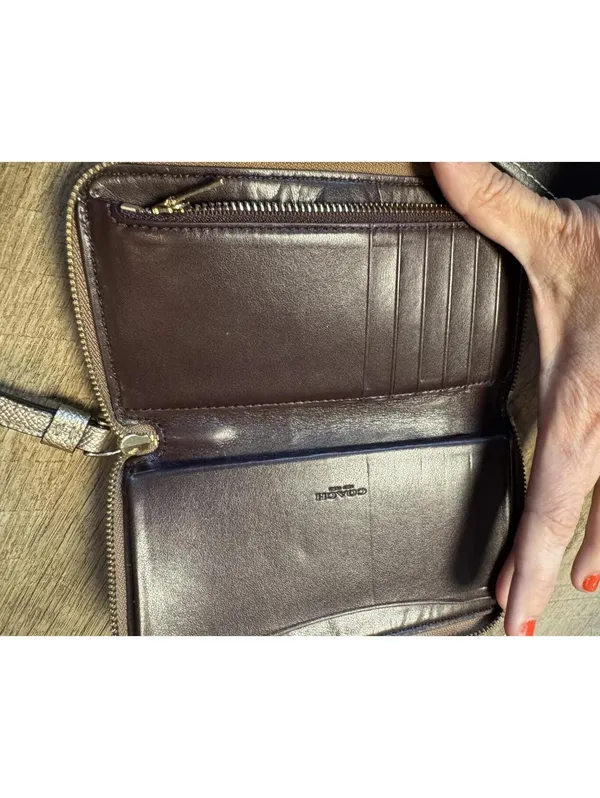 Coach Glitter Zip Wristlet Wallet Clutch with Leather Strap - Image 6